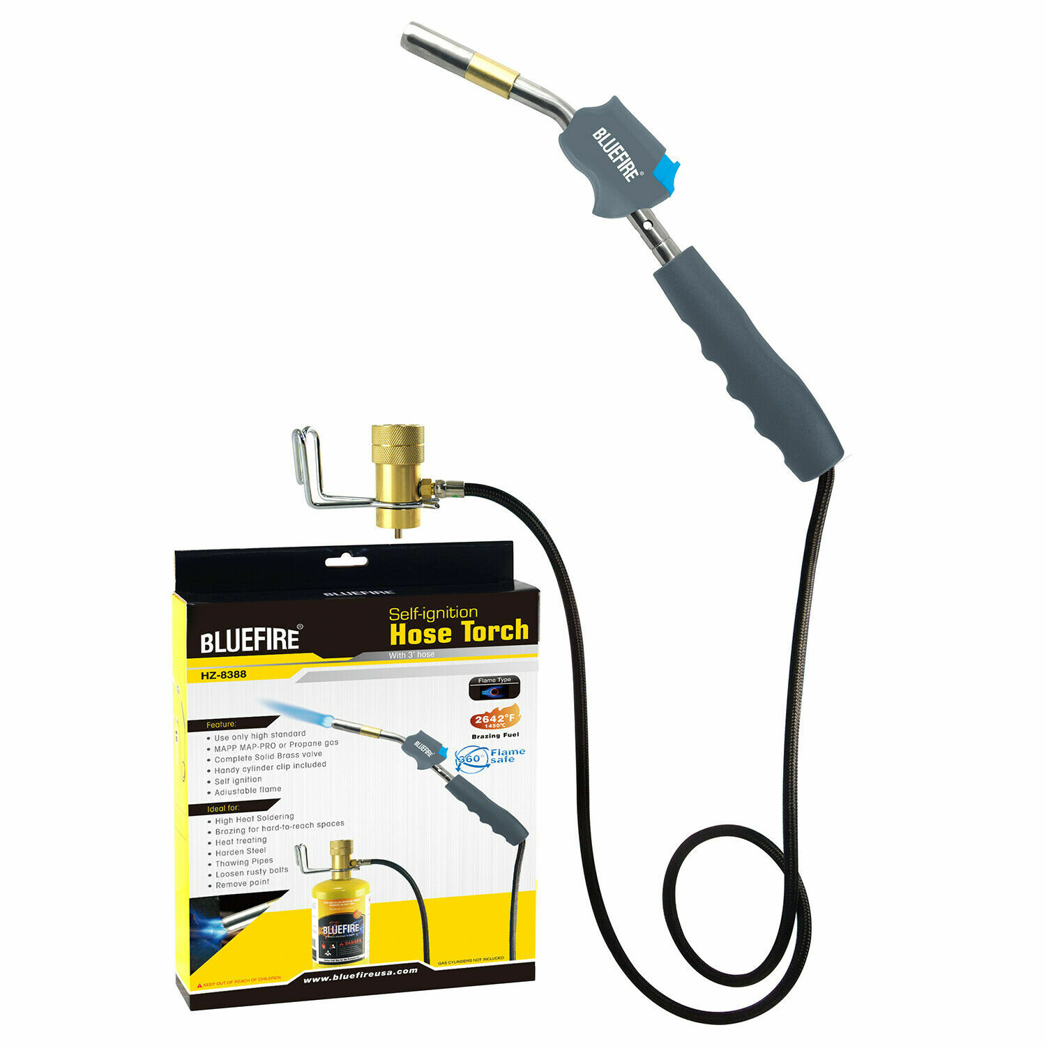 BLUEFIRE Self Ignition 3&prime; Hose Gas Welding Turbo Torch Fuel MAPP MAP pro Propane
