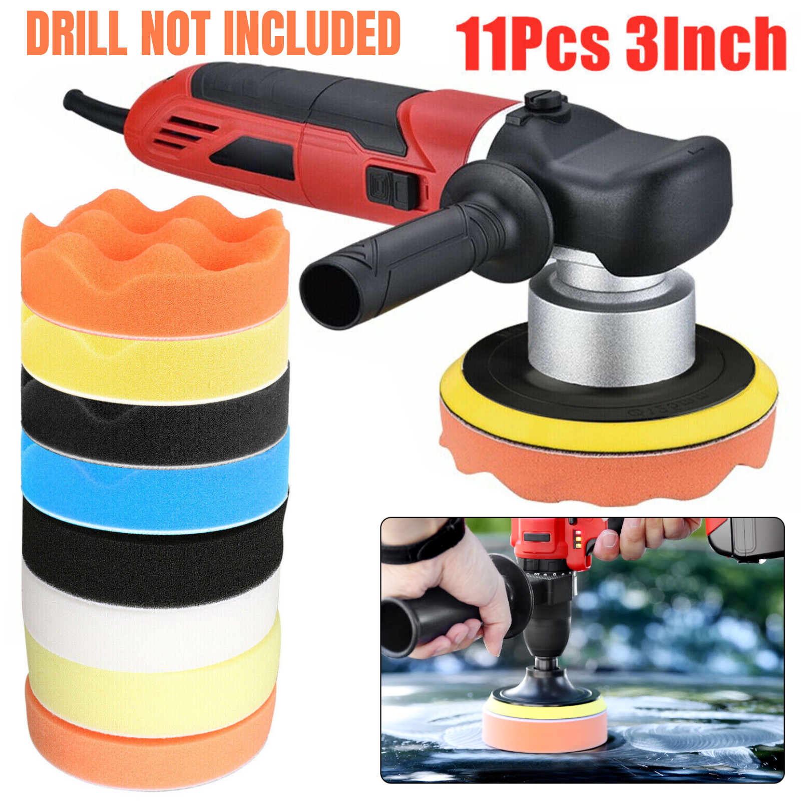11PCS 3in Car Buffing Pads Polishing Buffer Sponge Waxing Foam Kit for Drill US