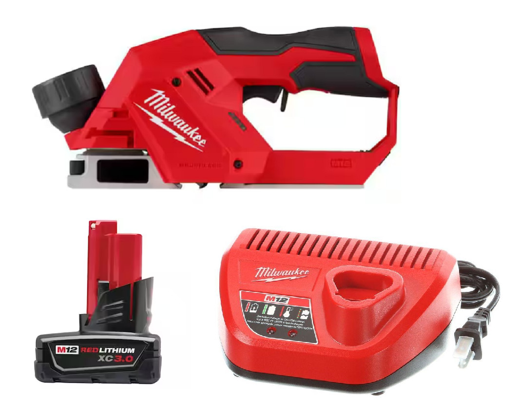 New Milwaukee 2524-21 M12 12V Brushless 2&Prime; Planer-3A/H Battery & Charger Kit