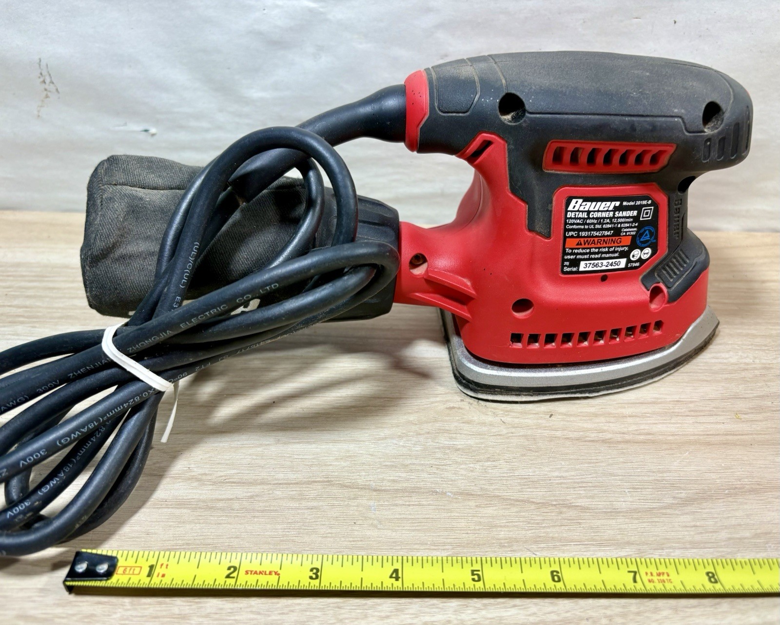 Bauer 2019E-B Detail Corner Sander Corded-W/Dust Bag. Lightly Used. Tested.