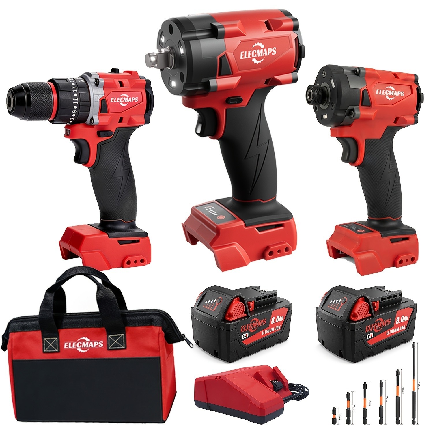 ELECMAPS brushless Cordless Combo Tool, Compatible With 18V Battery, 1/2&Prime; Impact