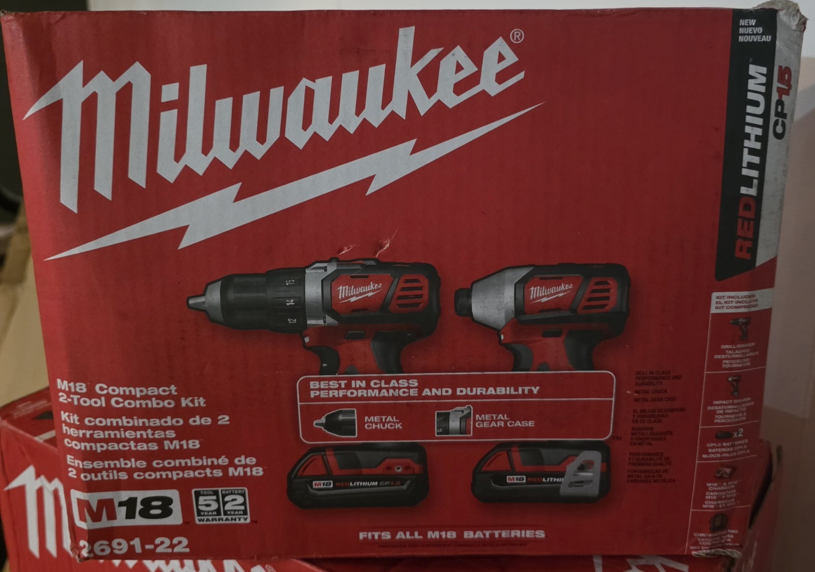Milwaukee M18 2691-22 Compact 2-Tool Combo Kit w/2 Li-Ion Batteries & Charger