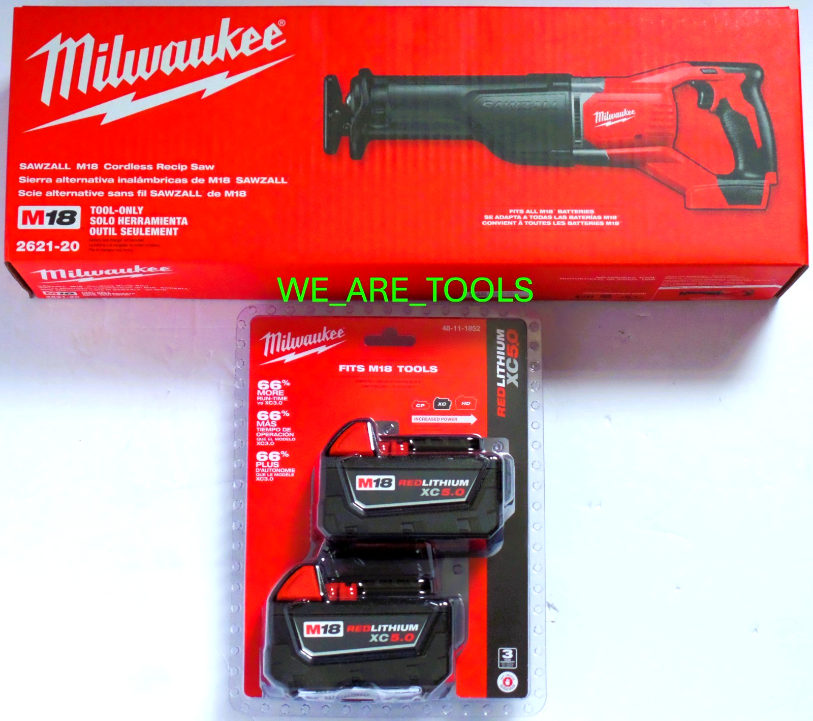 New In Box Milwaukee 2621-20 M18 Reciprocating Saw Sawzall, 2) 5.0 Ah Batteries