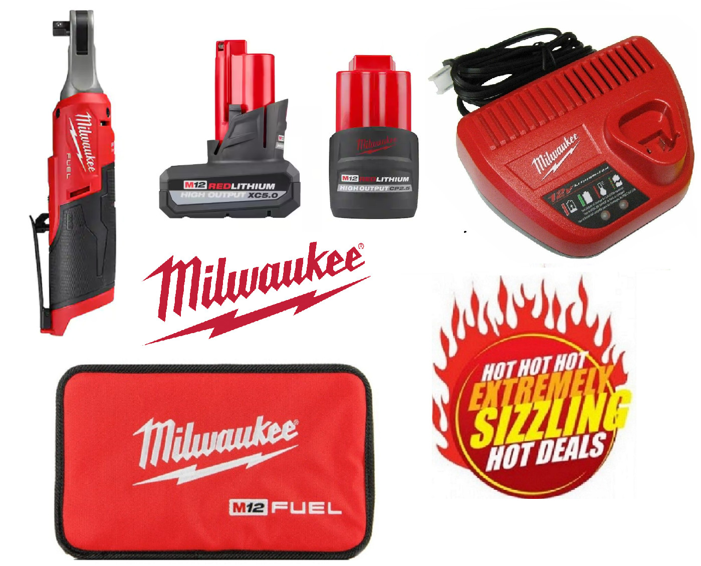New Milwaukee M12 FUEL 3/8&Prime; High Speed Ratchet 2567-20 & 48-59-2452S Batt. Kit