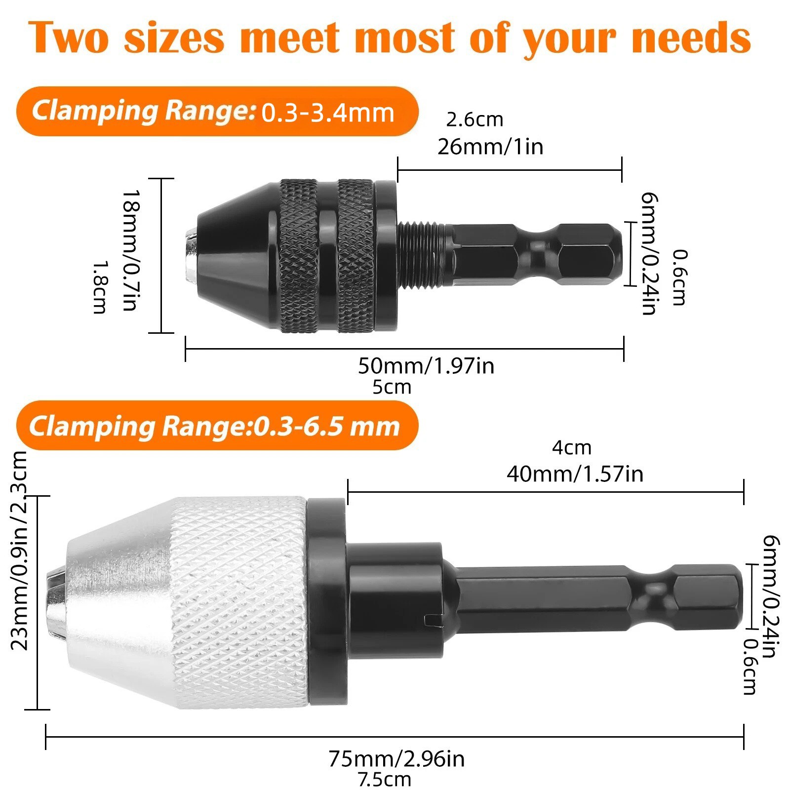 2x Keyless Drill Chuck Converter 1/4&Prime; Hex Shank For Screwdriver Drill Adapter