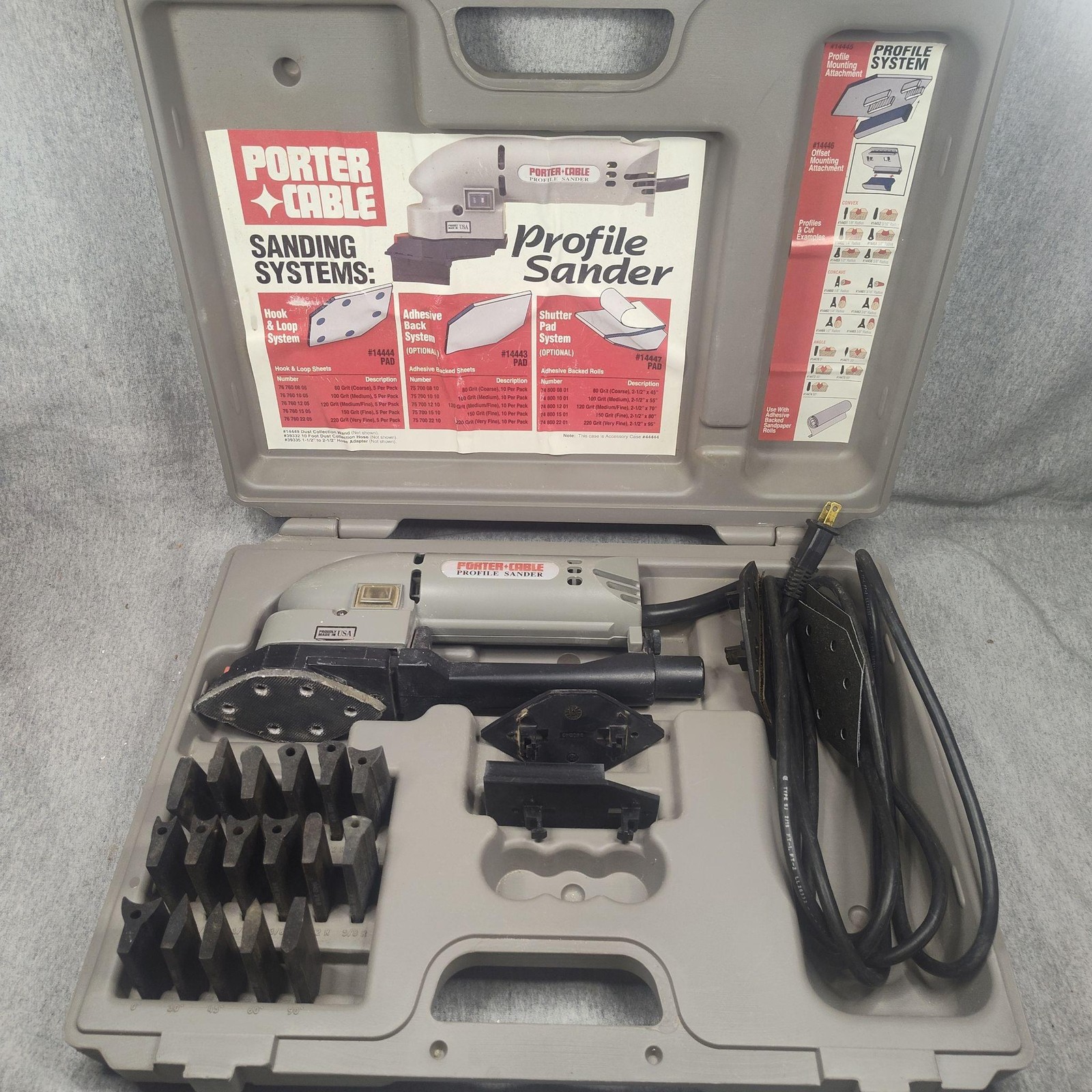 Porter-Cable 444 Profile Sander 120V W Case Gray Made In USA Profile Pads
