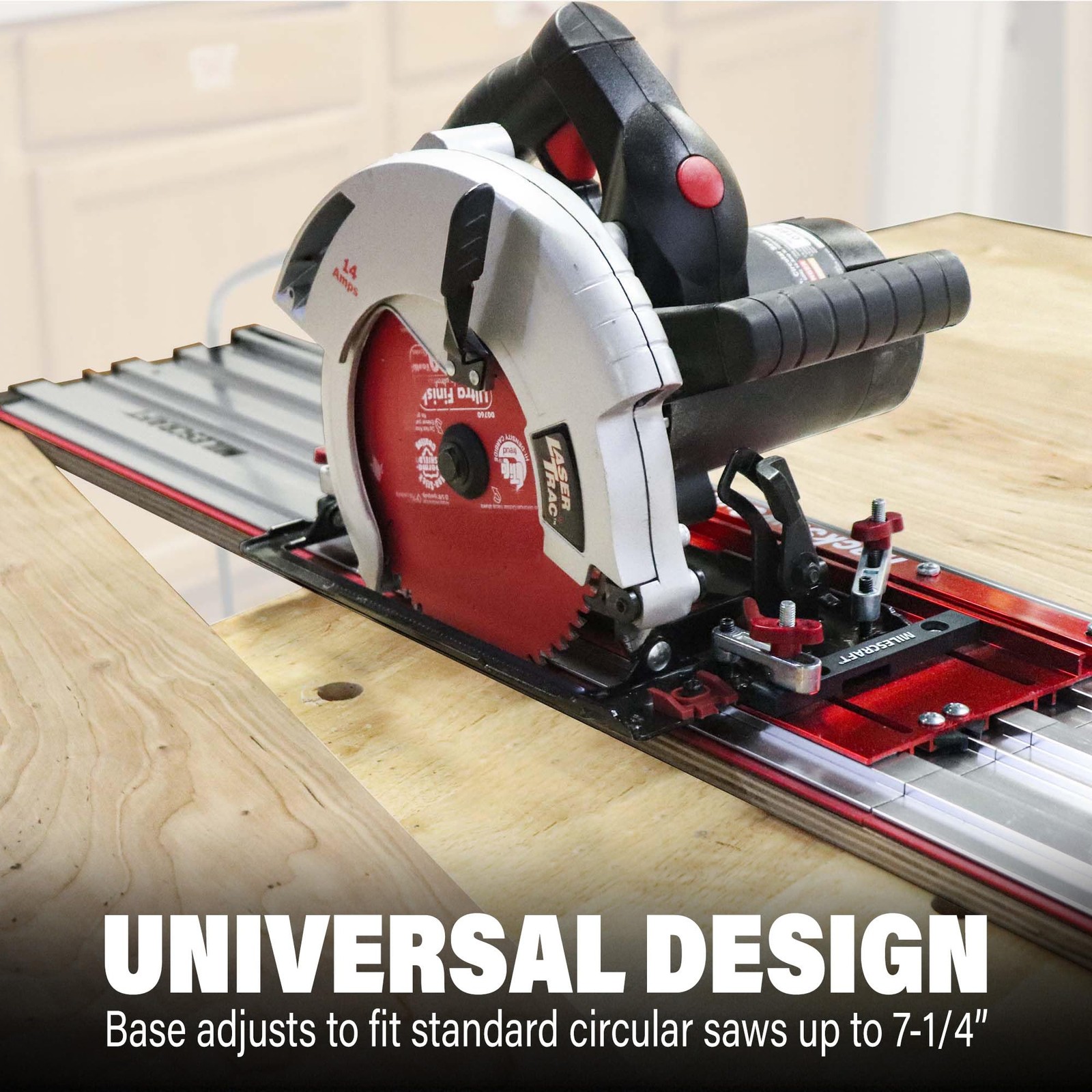 Milescraft 1409 Track Saw Guide – Universal for 7-1/4&Prime; Circular Saws, 50&Prime; Red