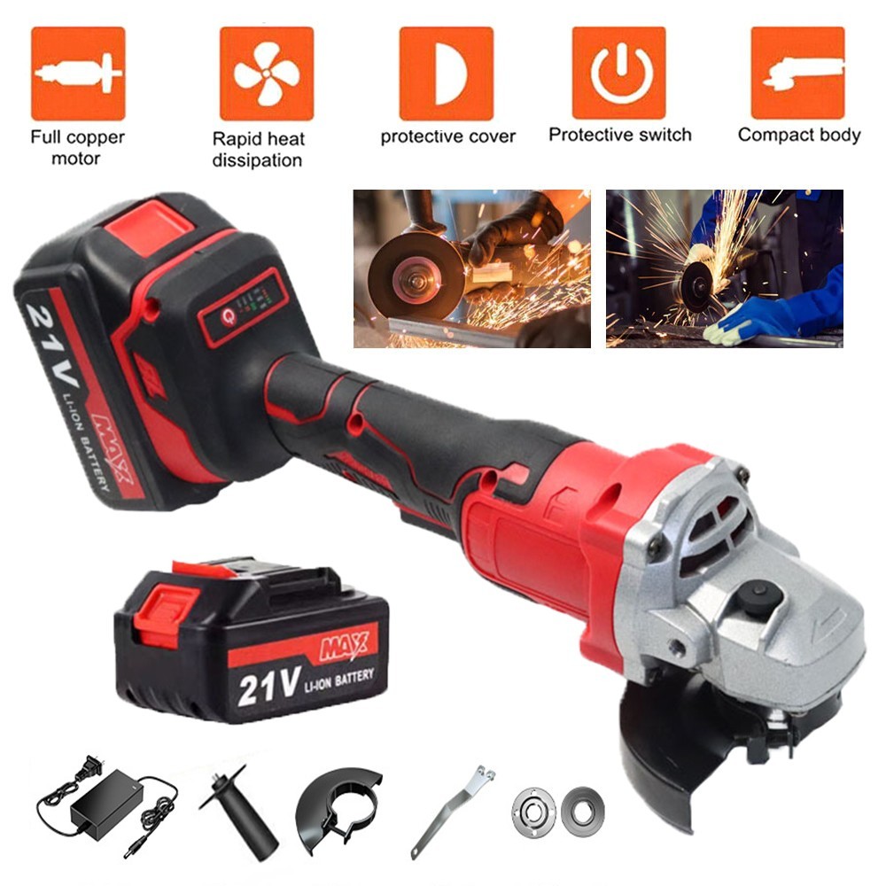 4‑1/2” Electric Brushless Cordless Angle Grinder With 1 Battery For Makita 21V