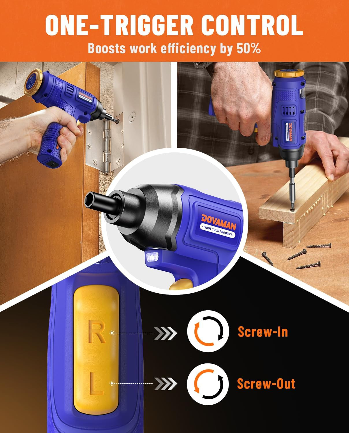 6NM 4V Rechargeable Cordless Electric Screwdriver with Built-In Bit Storage,7 Bi