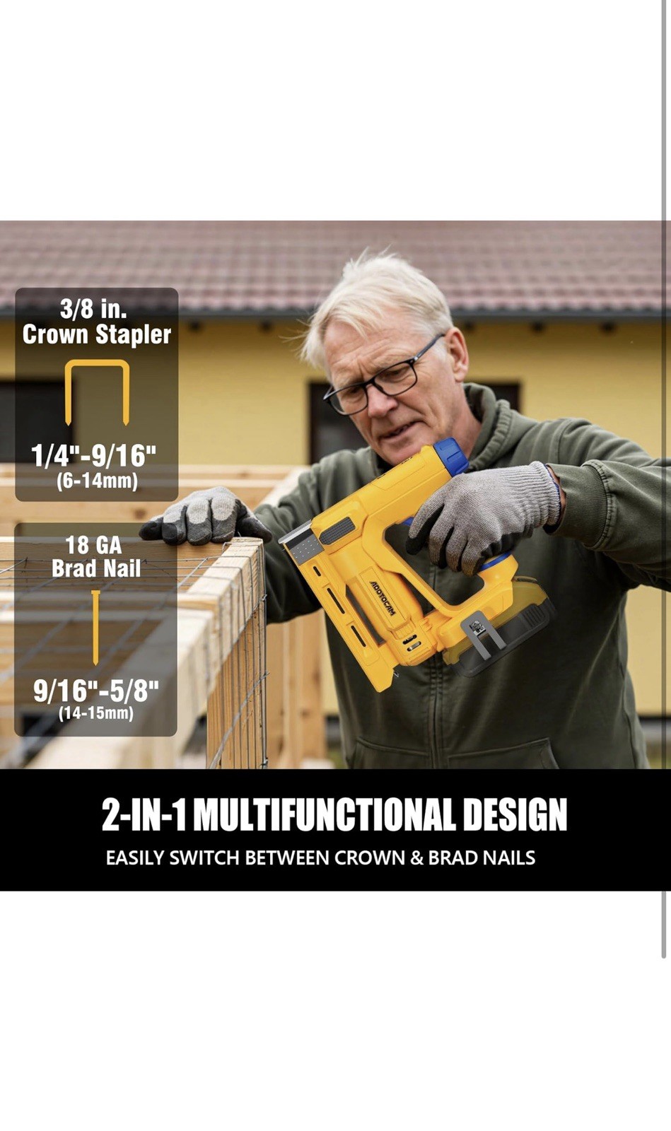 18GA Nail Gun for Dewalt 20V Battery (Tool Only), 2 in 1 Cordless Brad Nailer/T5
