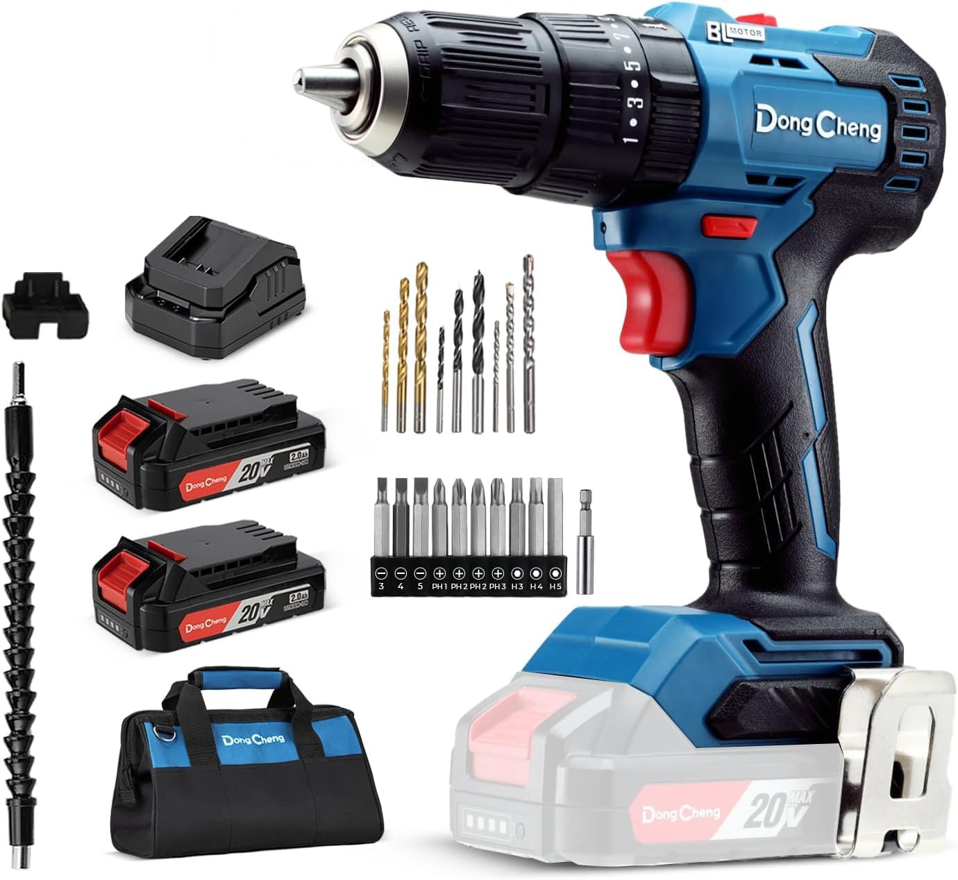 Dong Cheng 20V Brushless Heavy-Duty Impact Drill, 443 In-Lbs, 27000 IPM, 1/2&Prime; Ke