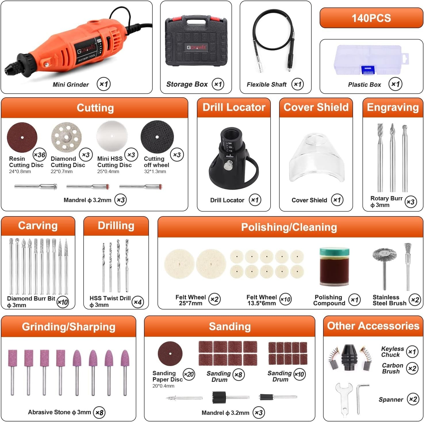 Rotary Tool Kit with Keyless Drill Chuck and Flex Shaft, Variable Speed Elect…