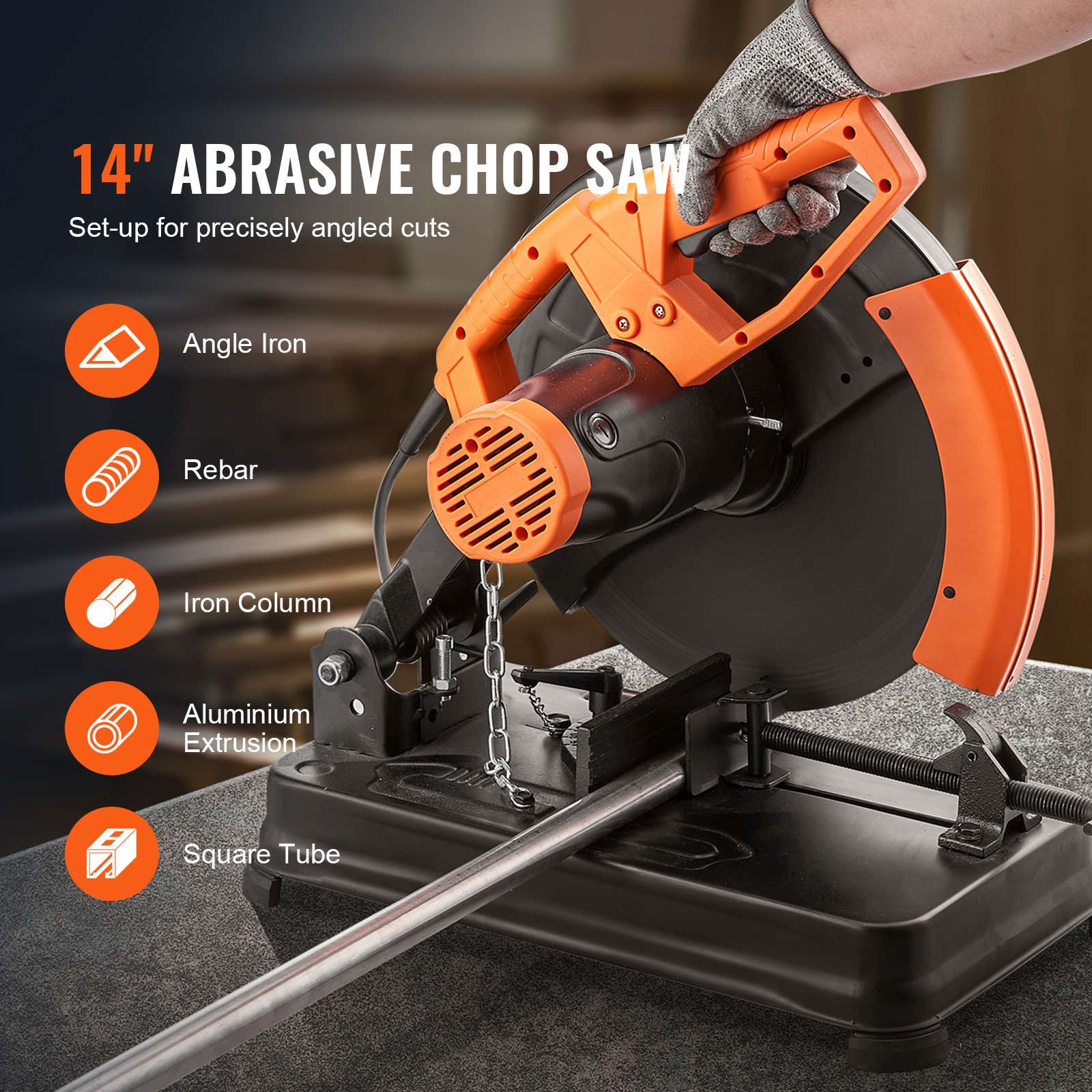 VEVOR Abrasive Chop Saw 14in Mitering Chop Saw for Cutting Metal 45° Angle Cuts