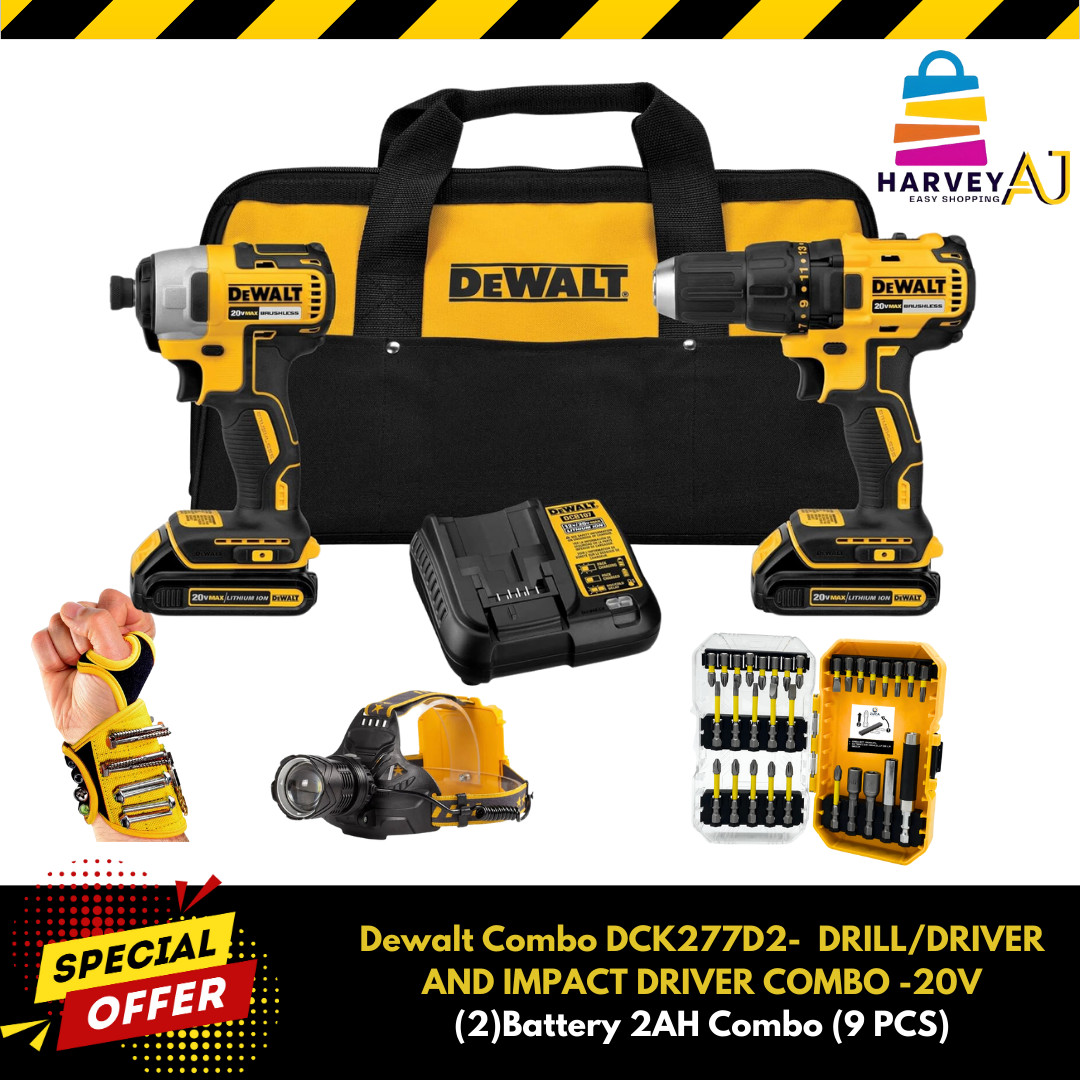 DEWALT DCK227D2 Drill/Driver &Impact Driver 2 Batteries & Combo Kit