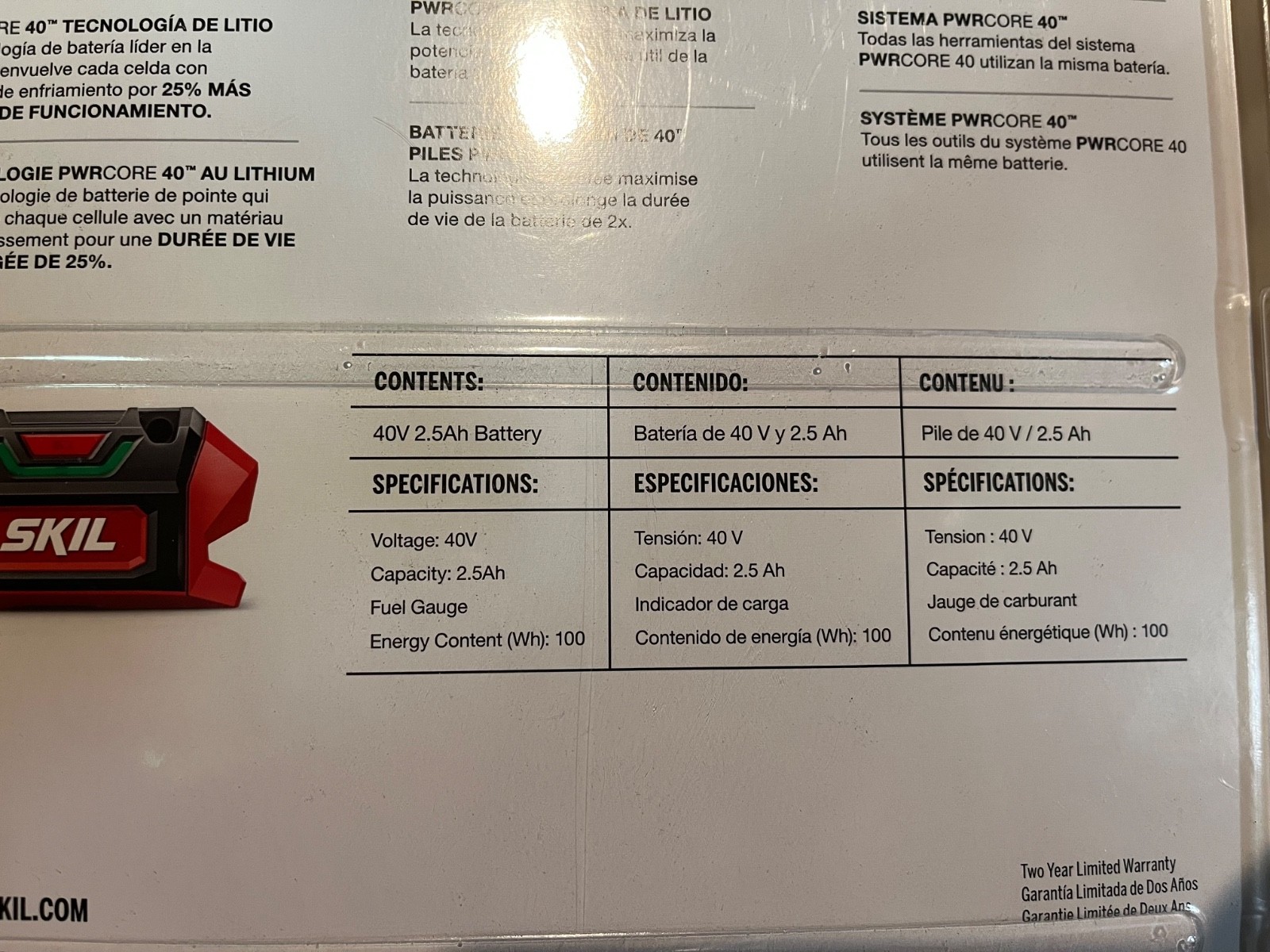 SKIL 40V PWR CORE BY8705-00 2.5 Ah Lithium-Ion Battery 1 Piece 15 Min Charge NEW