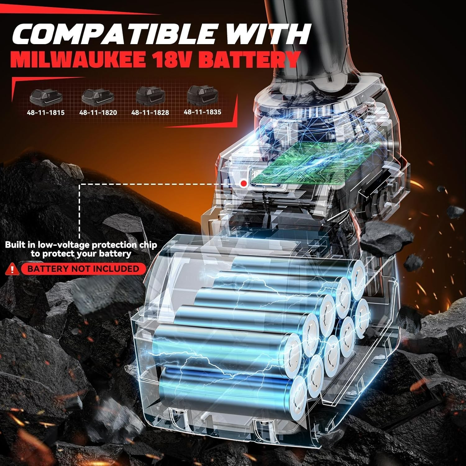 Cordless Impact Wrench 1/2&Prime; Compatible with Milwaukee 18V Battery, 750 Ft-Lbs Hi