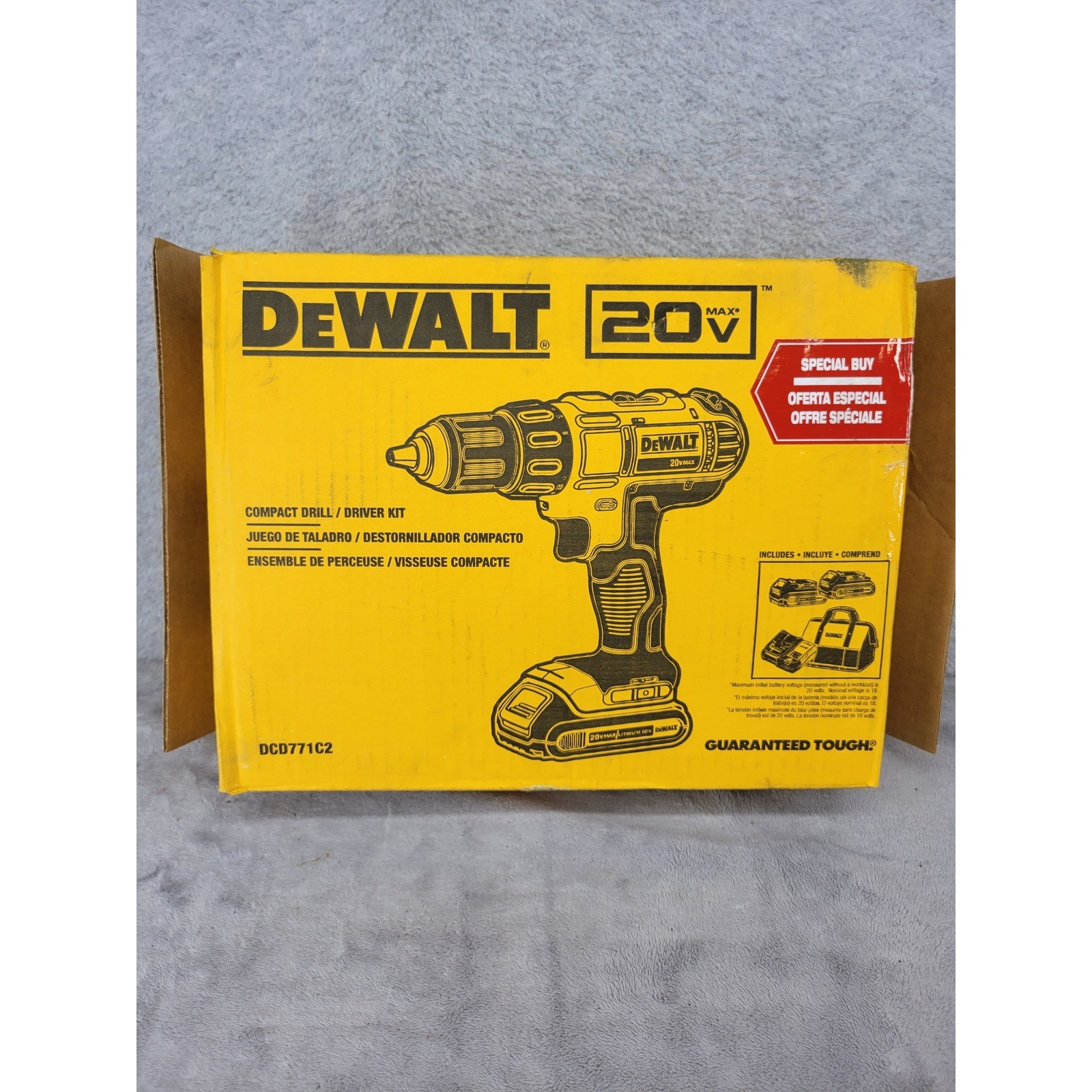 DEWALT 20V MAX Cordless Compact 1/2-Inch Drill Driver Kit DCD771C2 Yellow Black