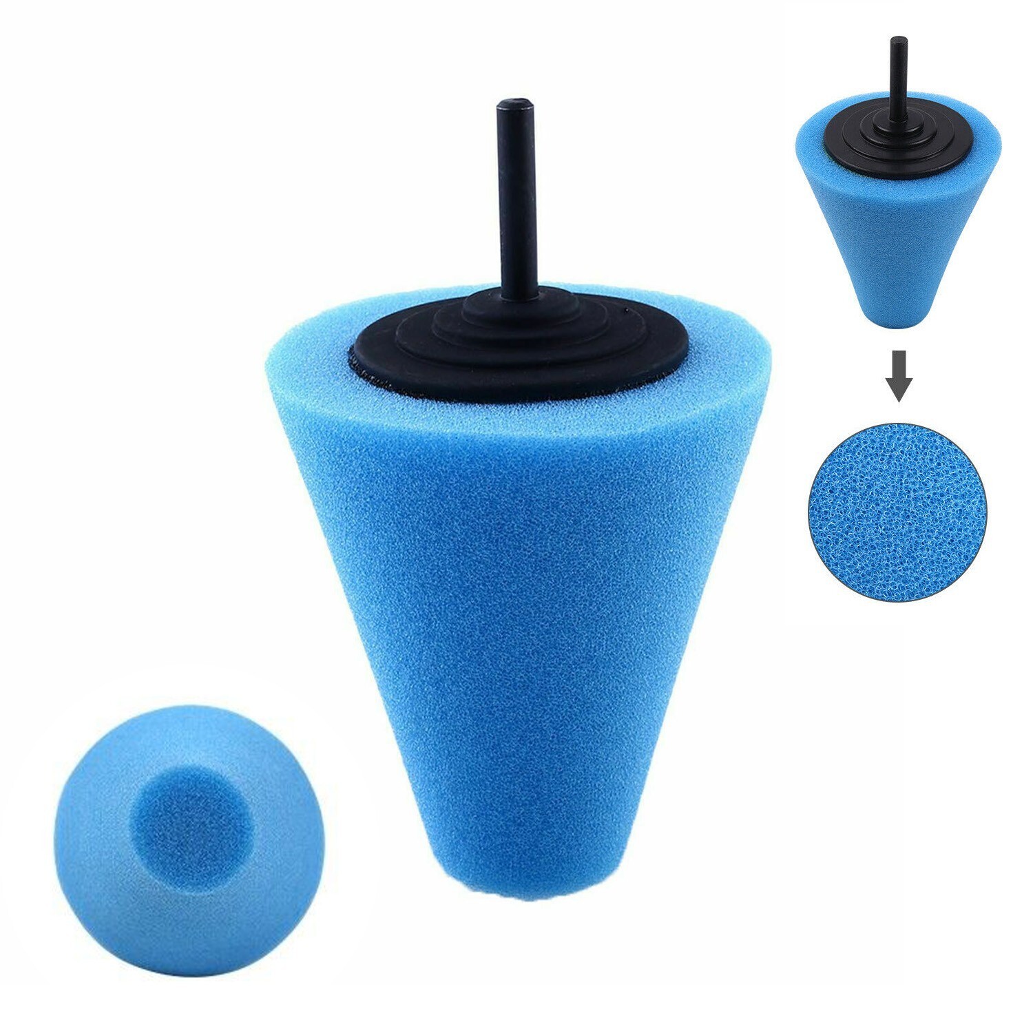 5x Foam Drill Polishing Cone Ball Pads Kit Car Hub Waxing Buffing Wheel Polisher