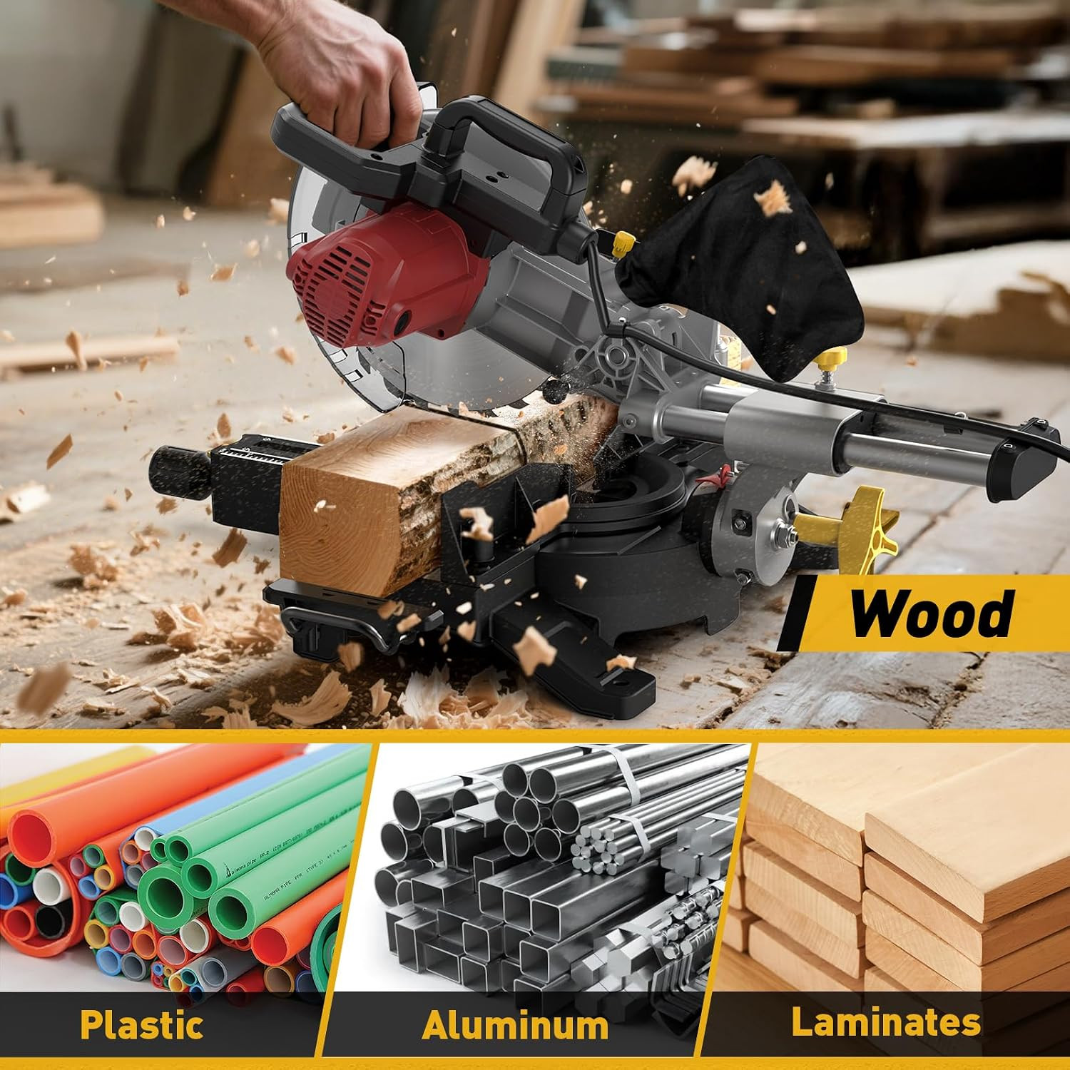 10-Inch Sliding Compound Miter Saw, 5000RPM, 15 Amp, Single Bevel 0-45° with Ext