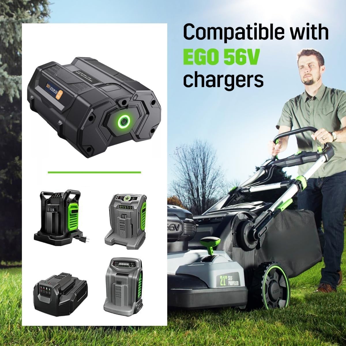 1x For EGO POWER+ BA2800T 56V 5.0 AH Lithium Ion Battery w/ Fuel Gauge 56 Volt