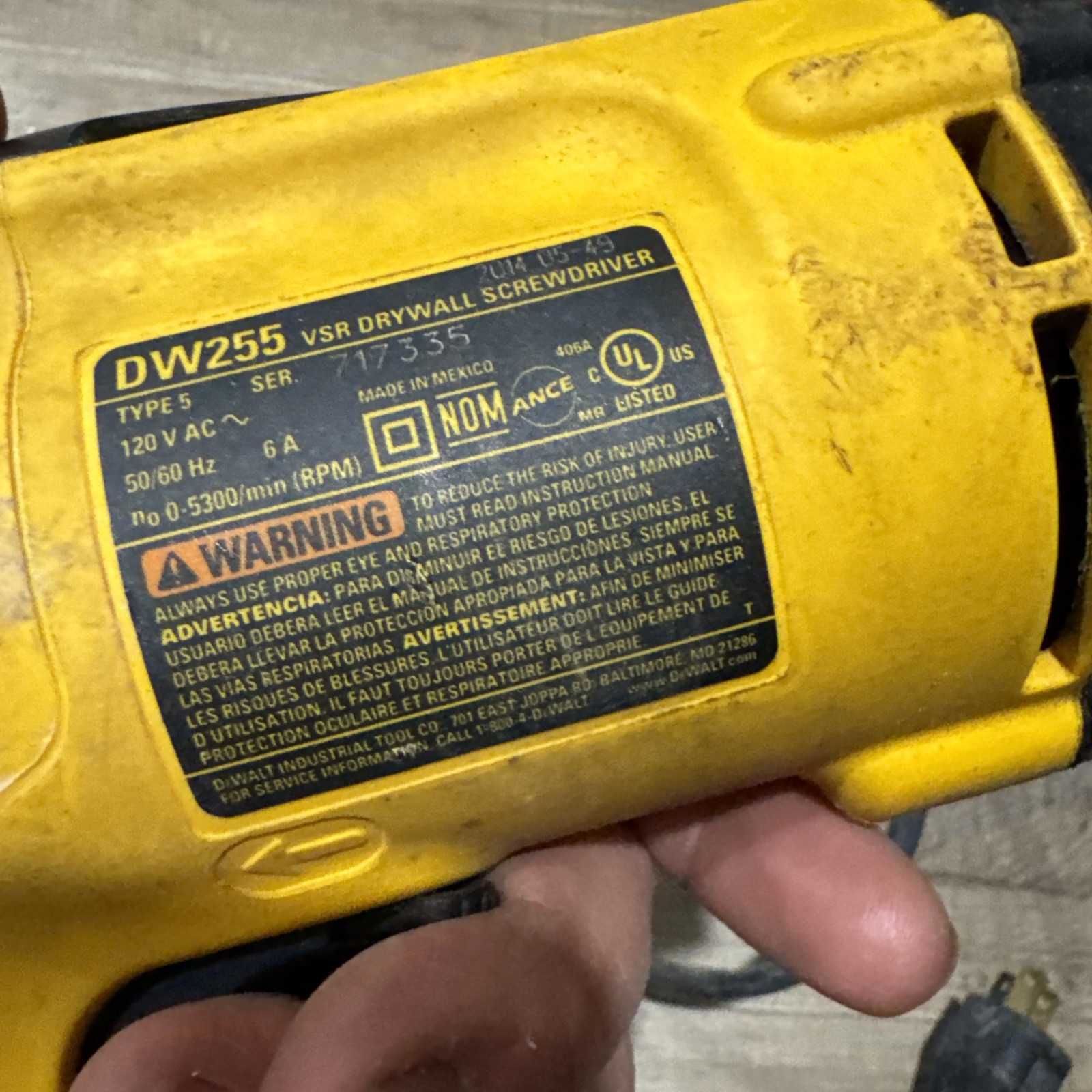 DeWalt DW255 VSR Drywall Screwdriver 120V 5300RPM Electric Corded – Tested