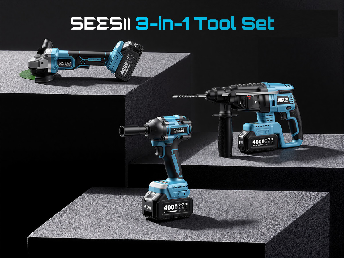 Power Tool Combo Kit Electric Hammer Angle Grinder Brushless Impact Wrench 2×4.0