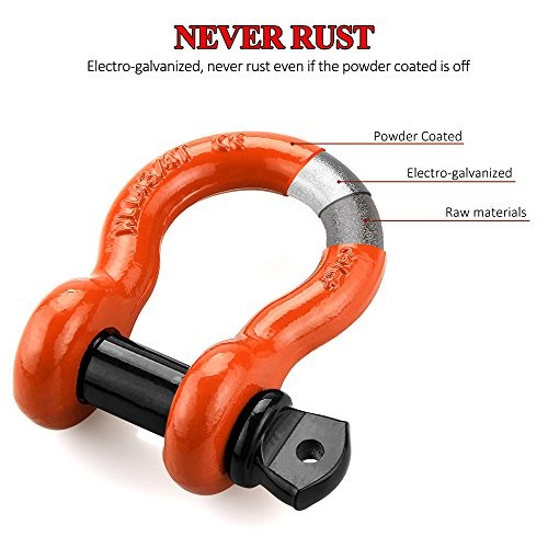 Shackles 3/4&Prime; (2 Pack) D Ring Shackle Rugged Off Road Shackles 28.5 Ton Orange