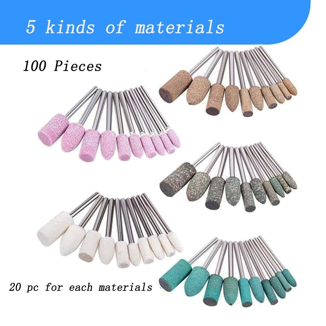 100 Pcs Assorted Shape Polishing Bits Buffing Wheel for Dremel Rotary Drill