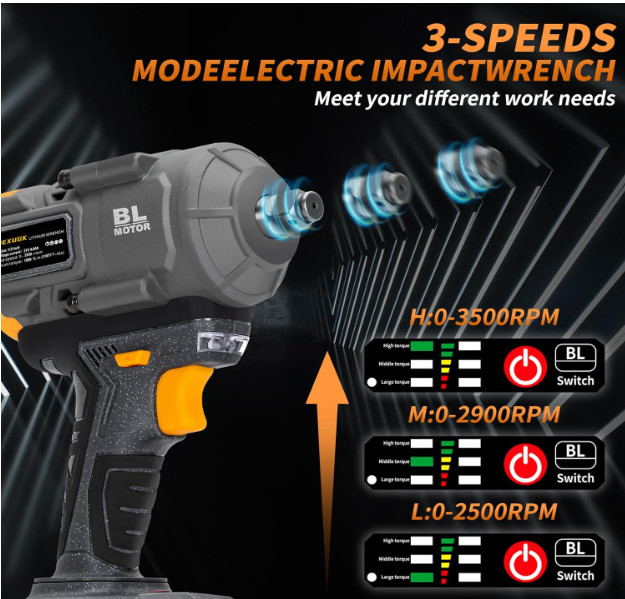 Llave de impacto inalámbrica de 21V y 1500 Nm. Incluye 2 baterías de 4.0Ah y 6 v
