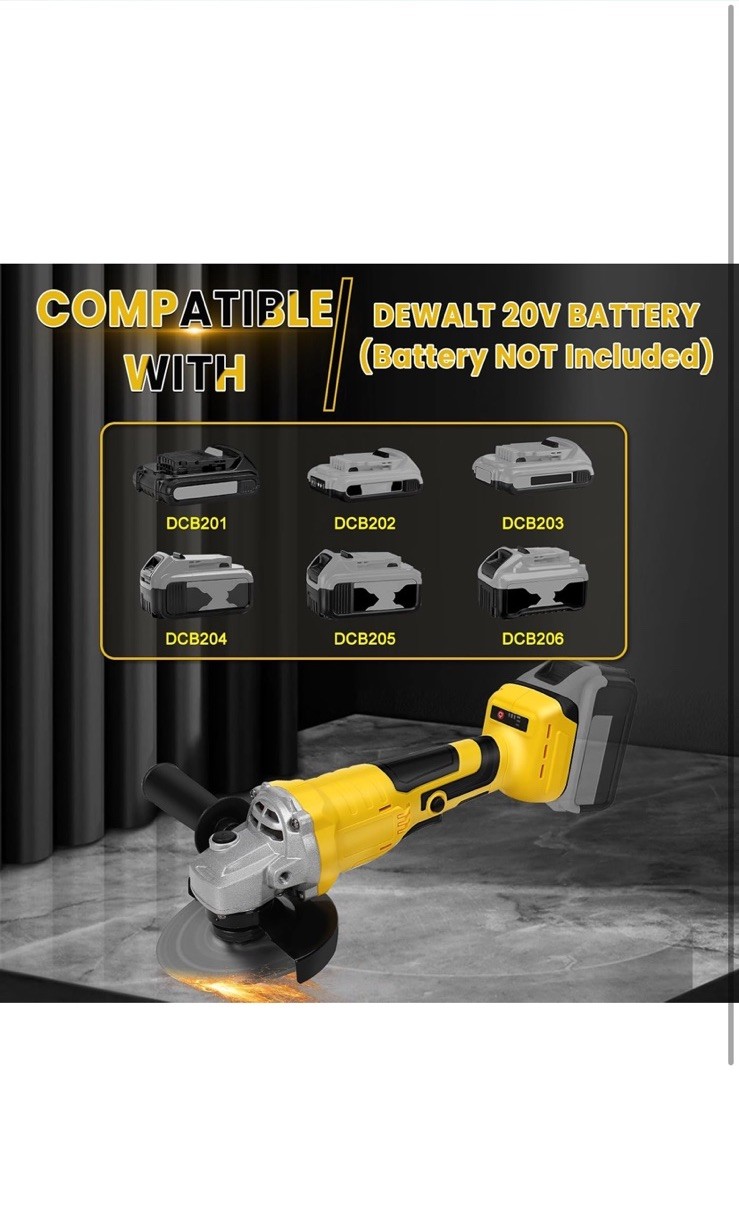 Cordless Angle Grinder Compatible Dewalt 20V MAX Battery 4-1/2&Prime; to 5&Prime; 10,000rpm