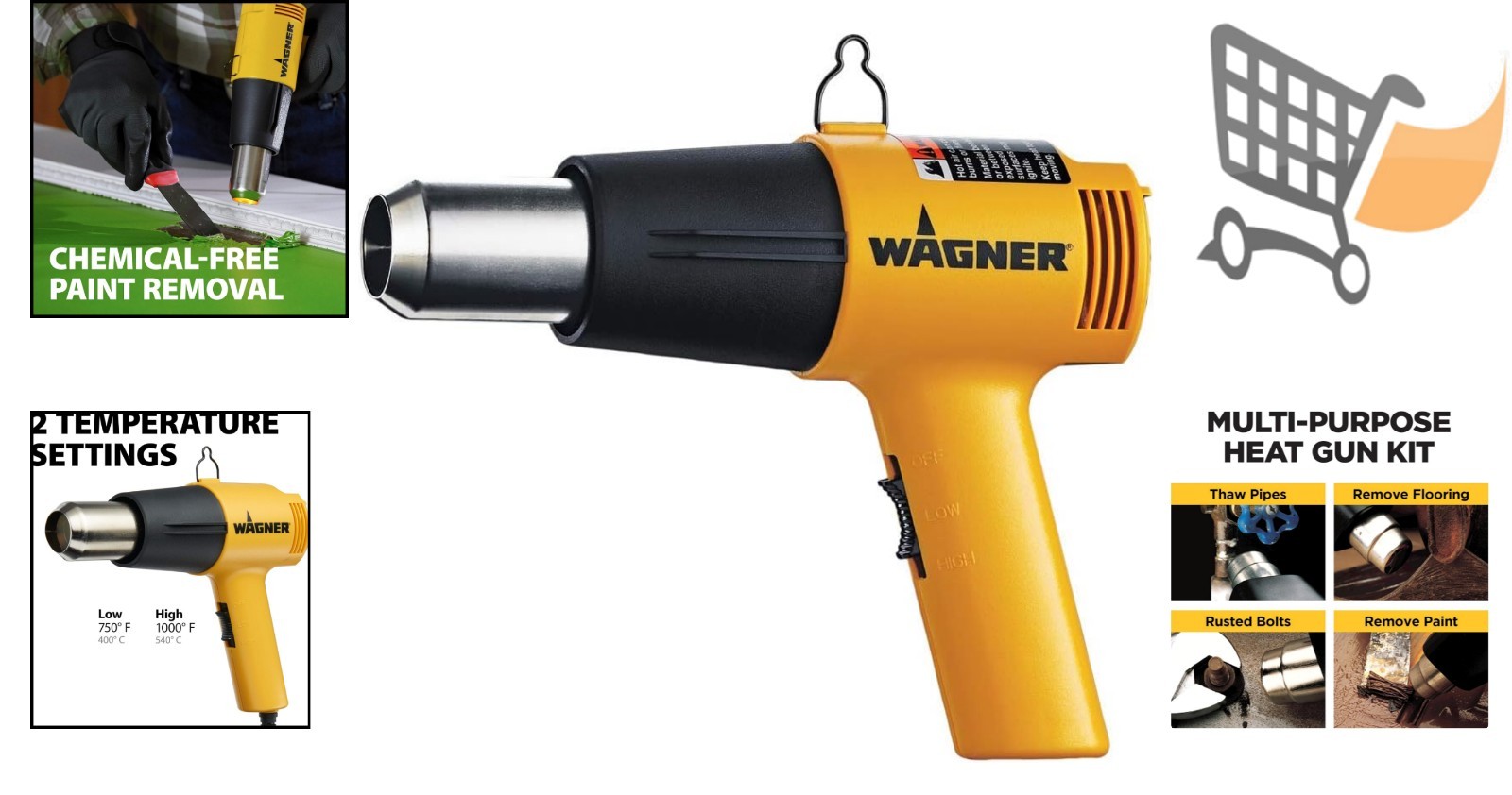 Heat Gun Dual Temp 750F/1000F Hand Tool for Paint Shrink Wrap Pipes Repair