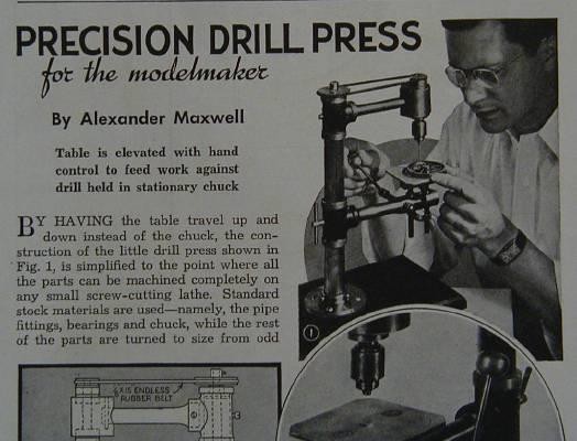 Modelmakers DRILL PRESS Build it from pipe parts 1941 HowTo build PLANS