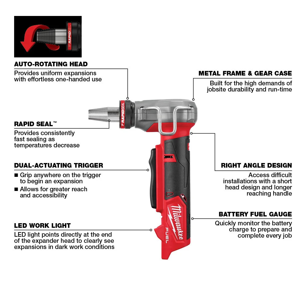 Milwaukee 2532-20 M12 FUEL 12V ProPEX Expander w/ RAPID SEAL Heads – Bare Tool