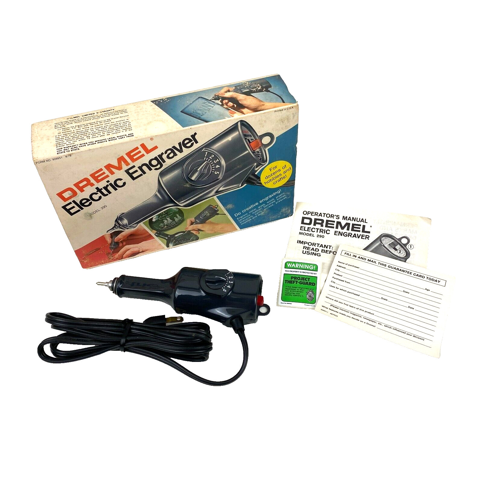 Vintage 1970’s Dremel 5 Speed Electric Engraver Model 290 w/Box & Manual Tested!