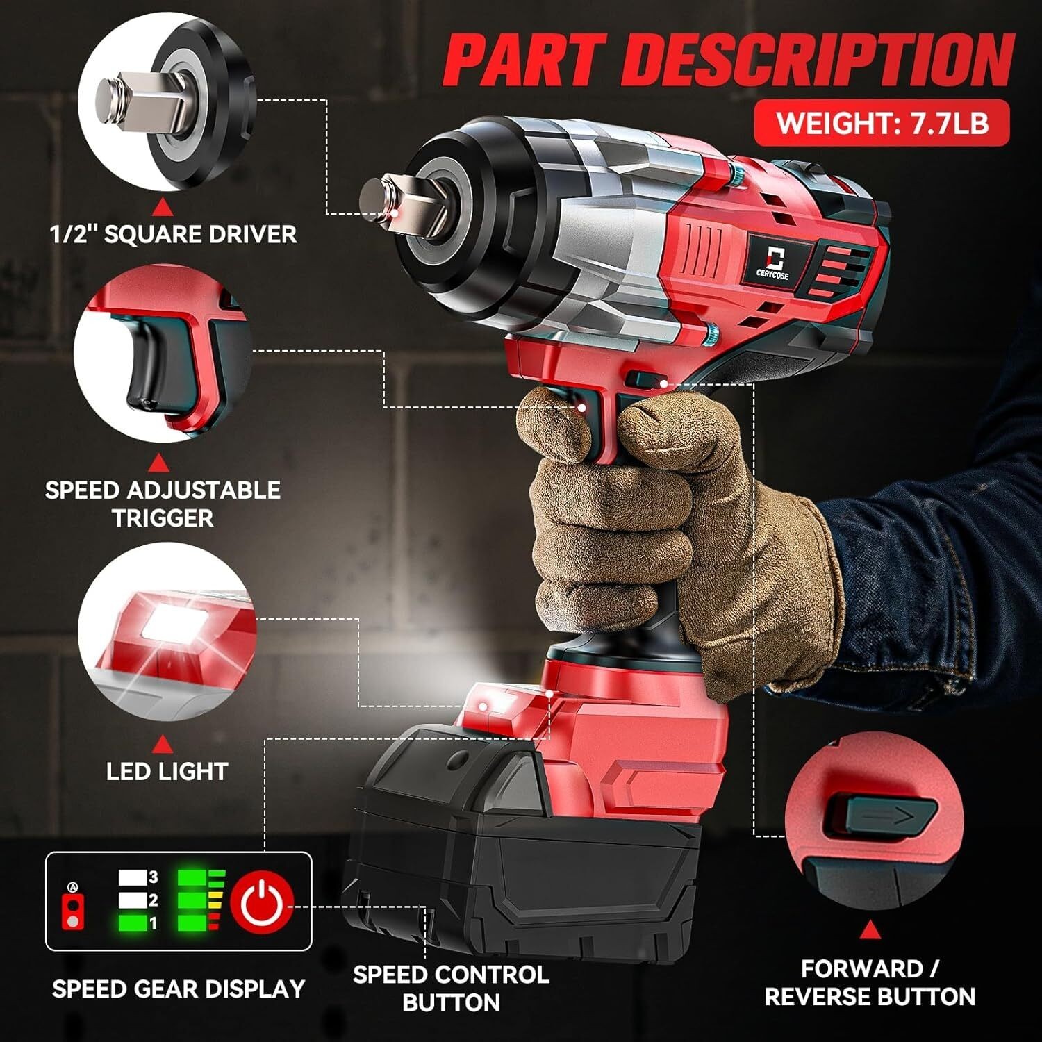 Cordless Impact Wrench 1/2 inch Compatible with Milwaukee 18V Battery: 1700FT-LB