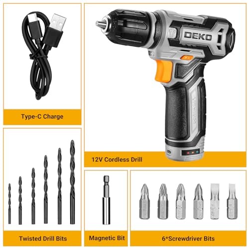 DEKOPRO 12V Power Battery Drill Set with Small Electric Drills and 3/8-inch Key