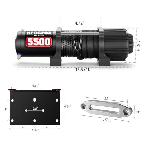 5500lb 12V ATV/UTV Winch, 1/4&Prime;x50&prime; Synthetic Rope, Waterproof, Wired Remote |