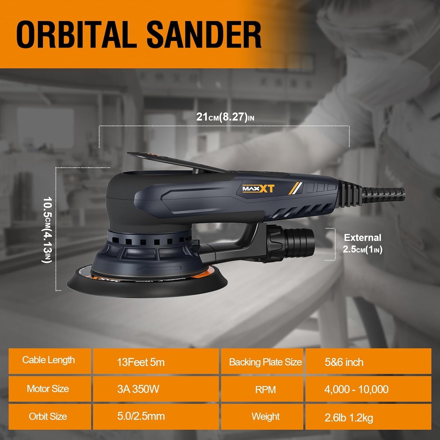 5mm Random Orbital Sander,brushless motor,5/6 inch pads,with tool case