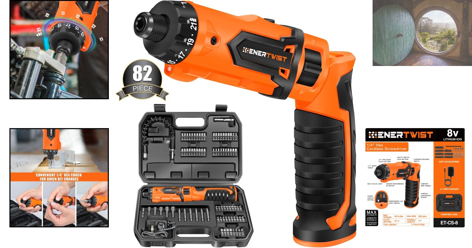 Powerful 8V Max Cordless Screwdriver with 82-Piece Accessory Kit & Charger