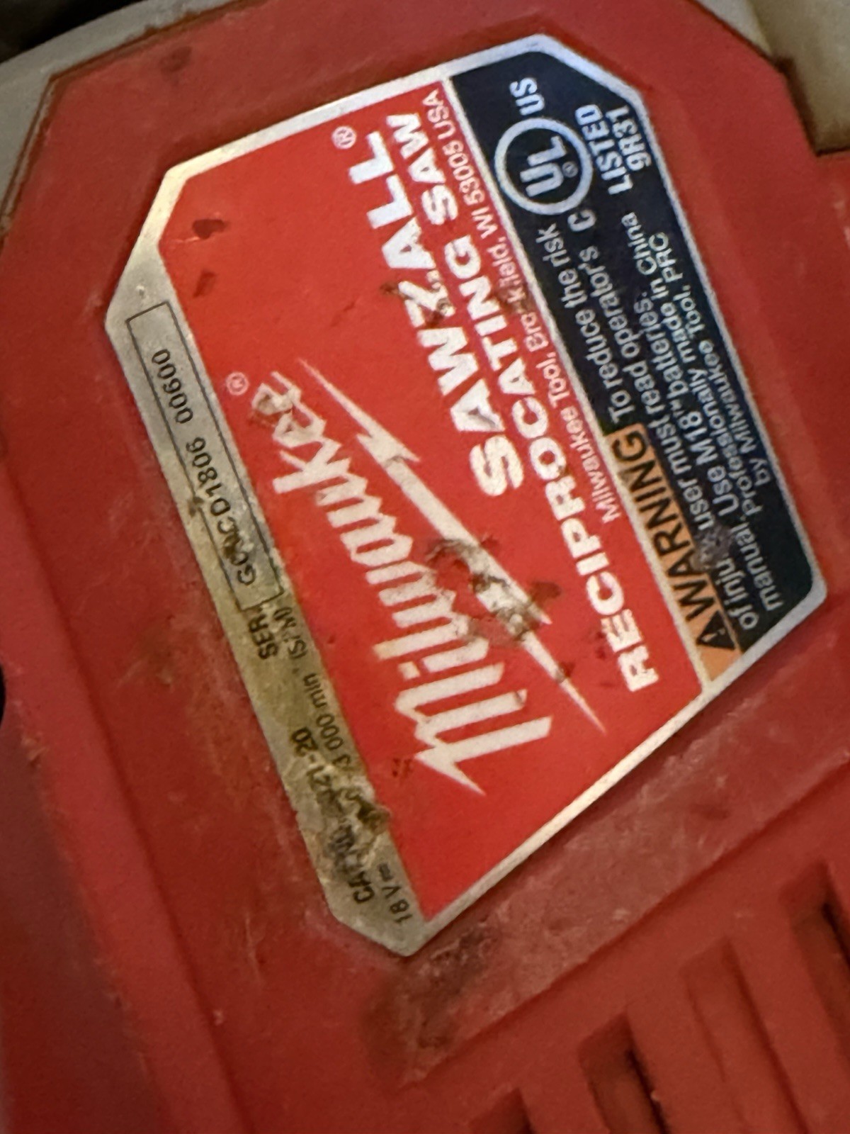 Milwaukee 2621-20 M18 18V SAWZALL Reciprocating Saw (Tool Only)