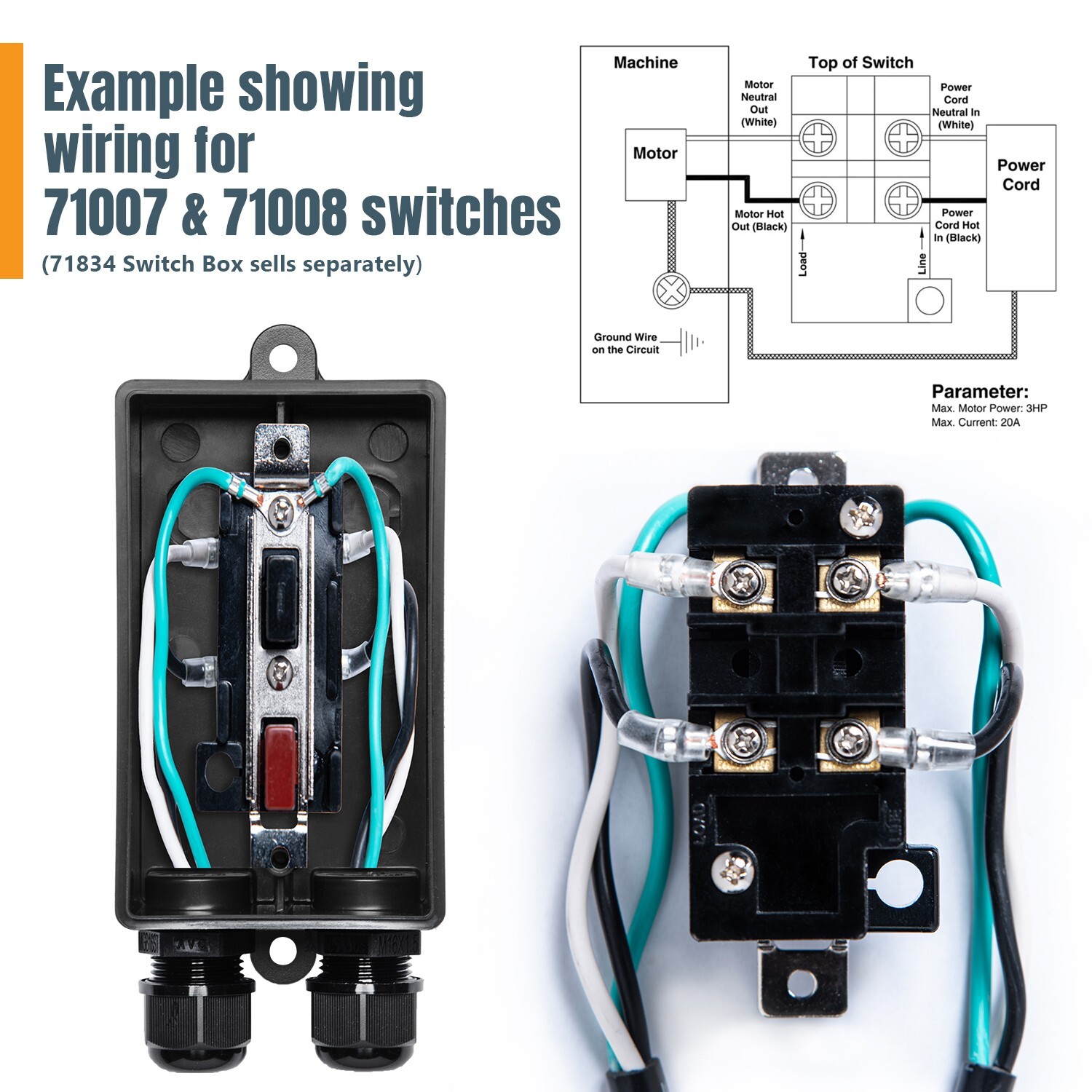 POWERTEC 71007 120 V to 230V Paddle Switch for Power Tools fits Table Saw, ETC