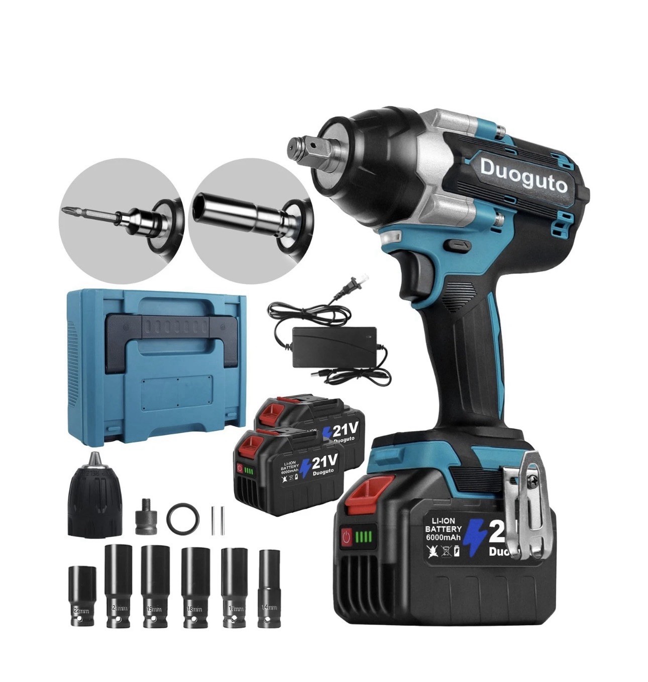 duoguto cordless impact wrench, 960ft-lbs (1300n.m) With Two Batteries And Bits