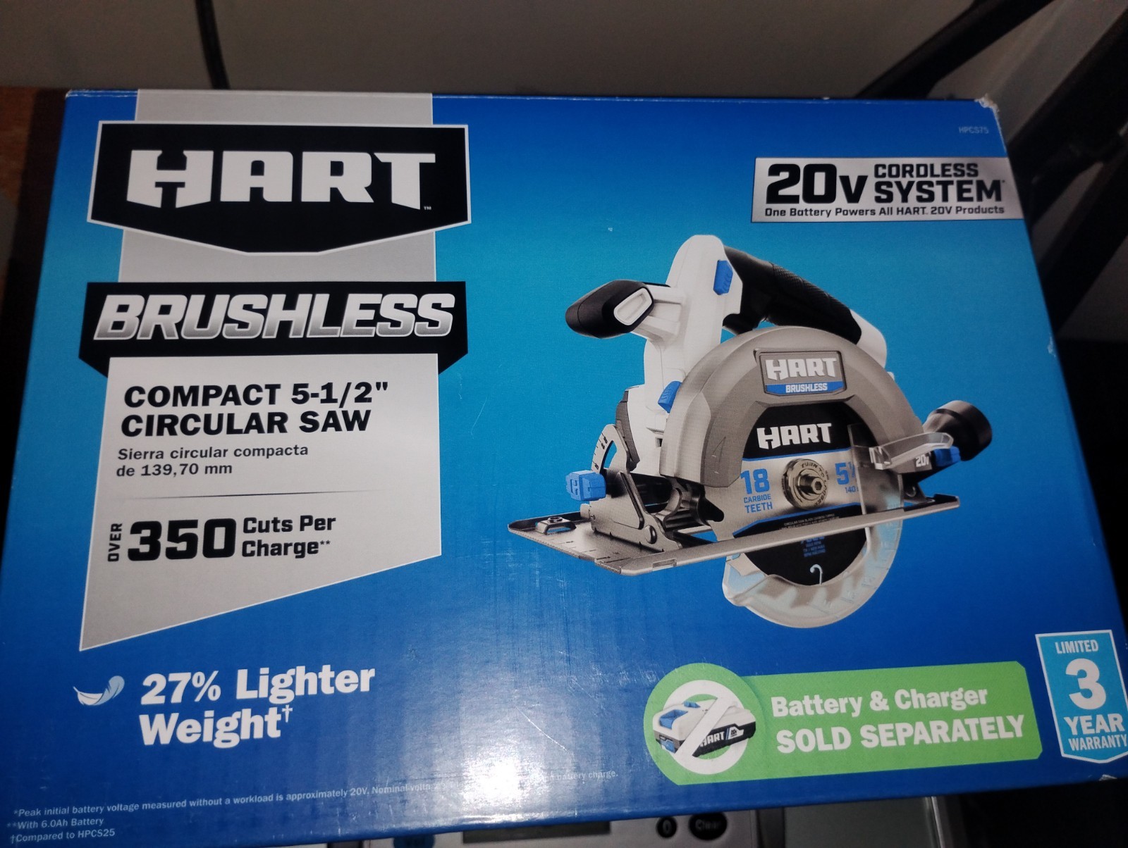 HART 20-Volt Compact Circular Saw 5 1/2 Brushless Battery Operated (Tool Only)