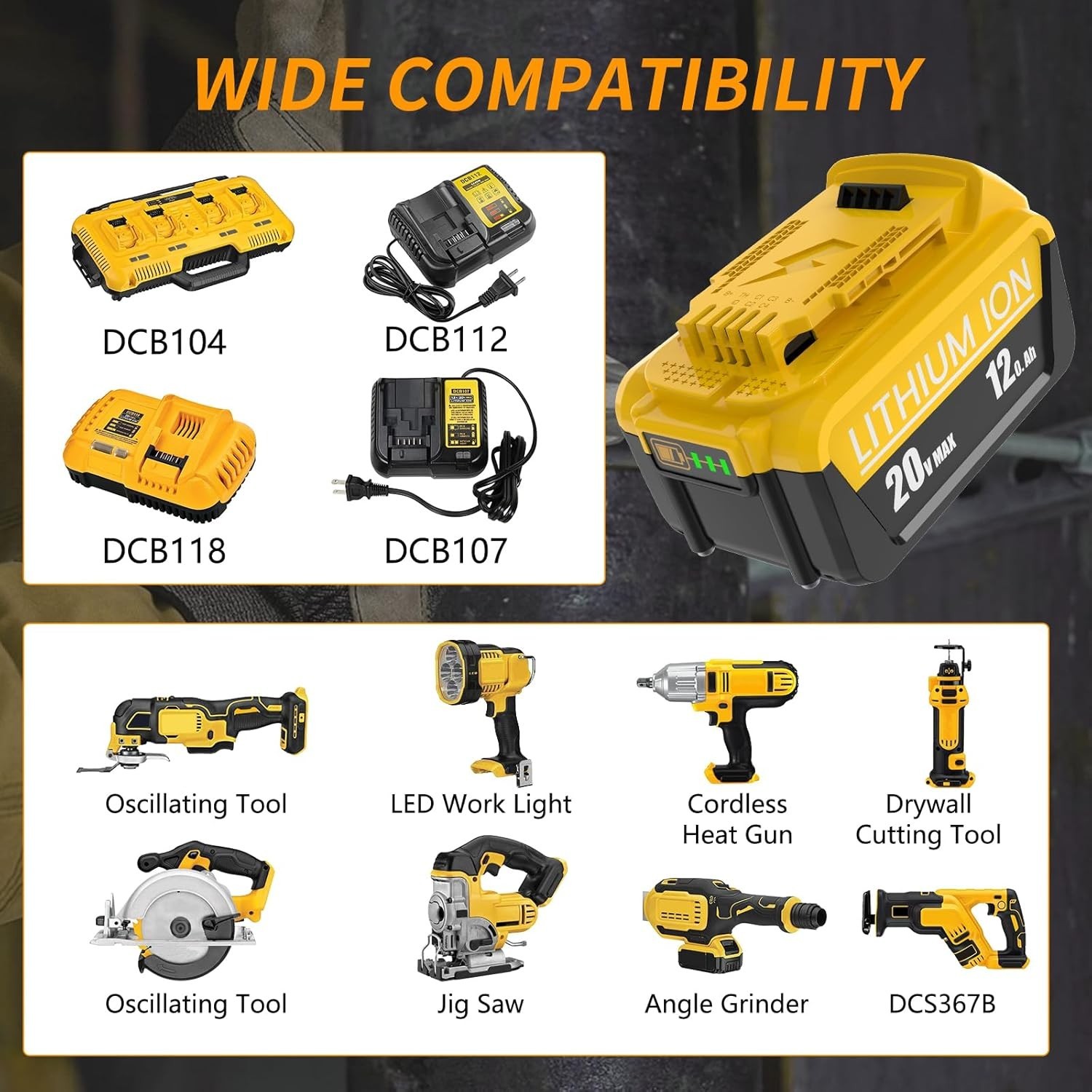 4Pack 20V For DeWalt 20 Volt Max XR 12.0AH Battery DCB206-2 DCB205-2 Lithium Ion