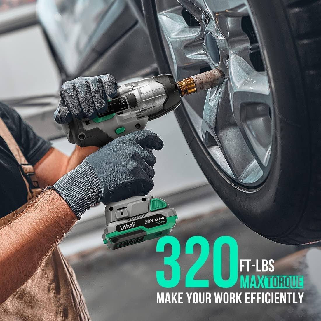20V Cordless Impact Wrench 1/2 inch, Max 320 ft-lbs 433N.m & 3200 RPM, High T…