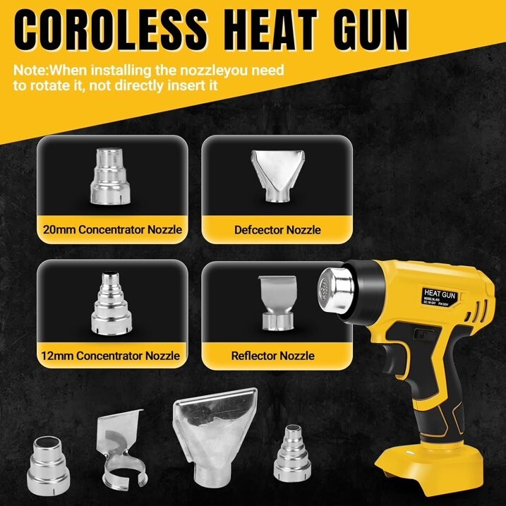 360W Cordless Heat Gun Hot Air Gun For Dewalt 20V Li-ion Battery w/4 Nozzles✡