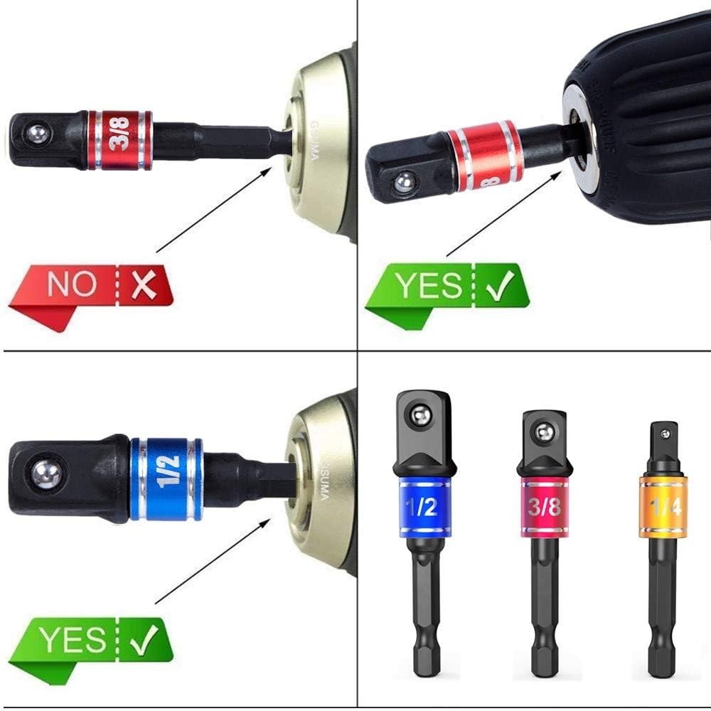 Color-Coded Impact Socket Adapter Set for Easy Tool Compatibility – 4 Pieces