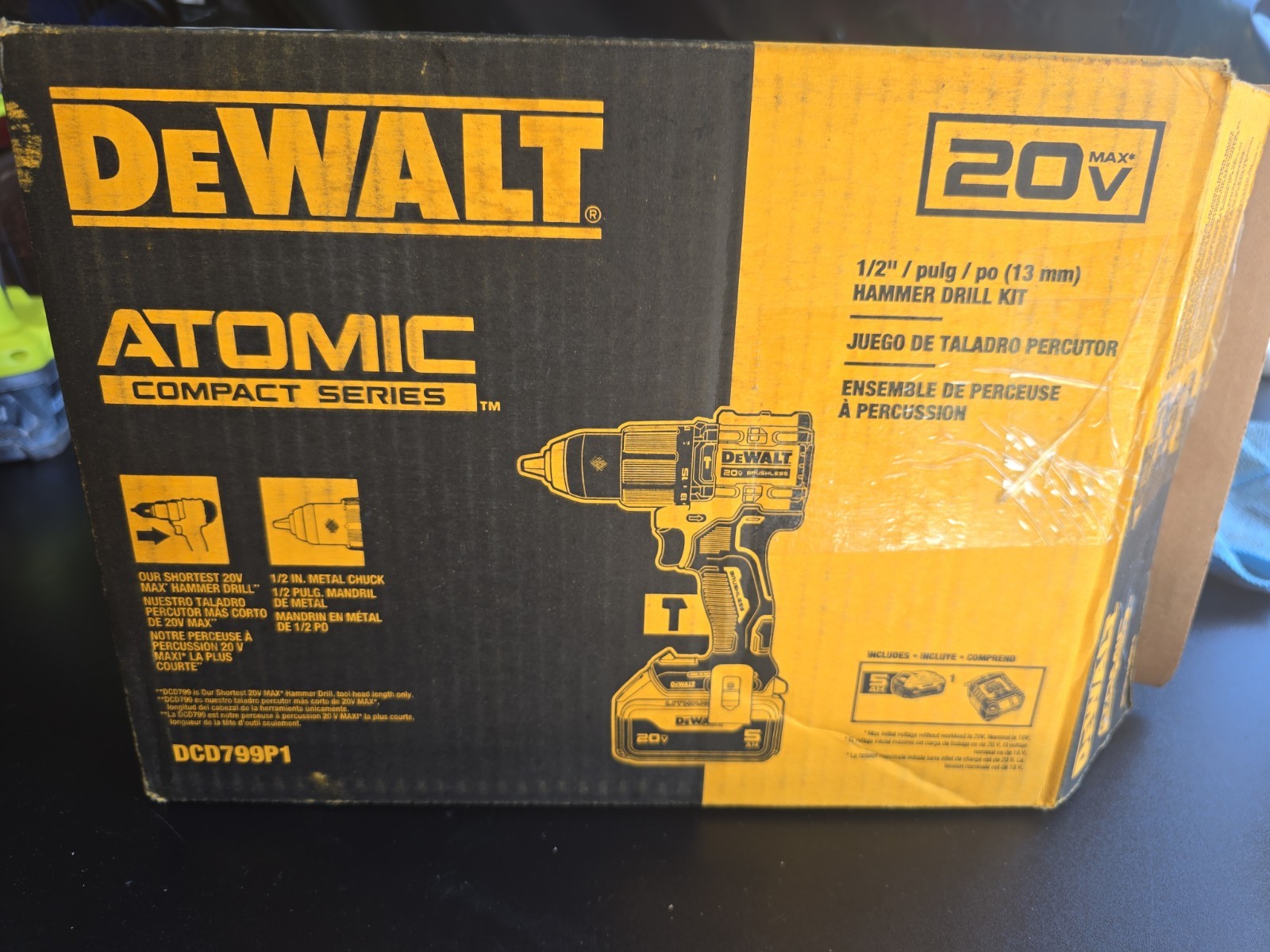 DEWALT DCD799P1 20V Atomic Compact Hammer Drill Kit w/ 5Ah Battery & Charger