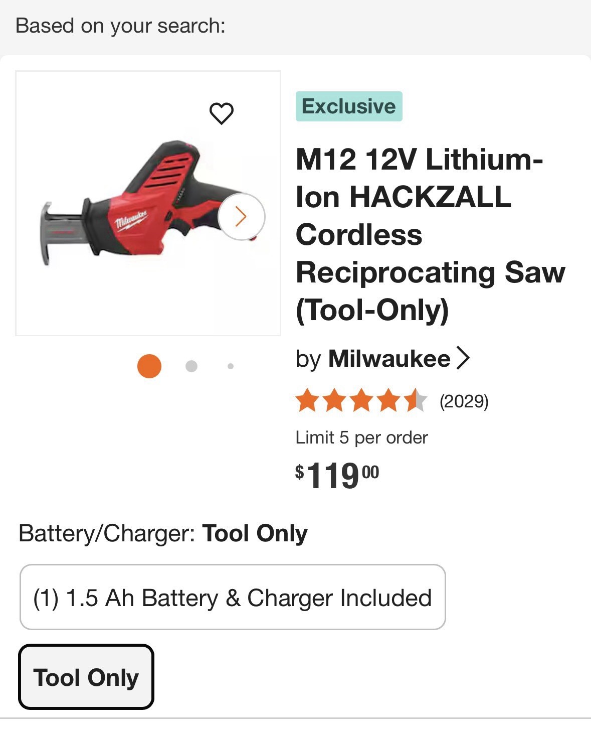 Milwaukee 2420-20 M12 Hackzall Reciprocating Saw Tool Only