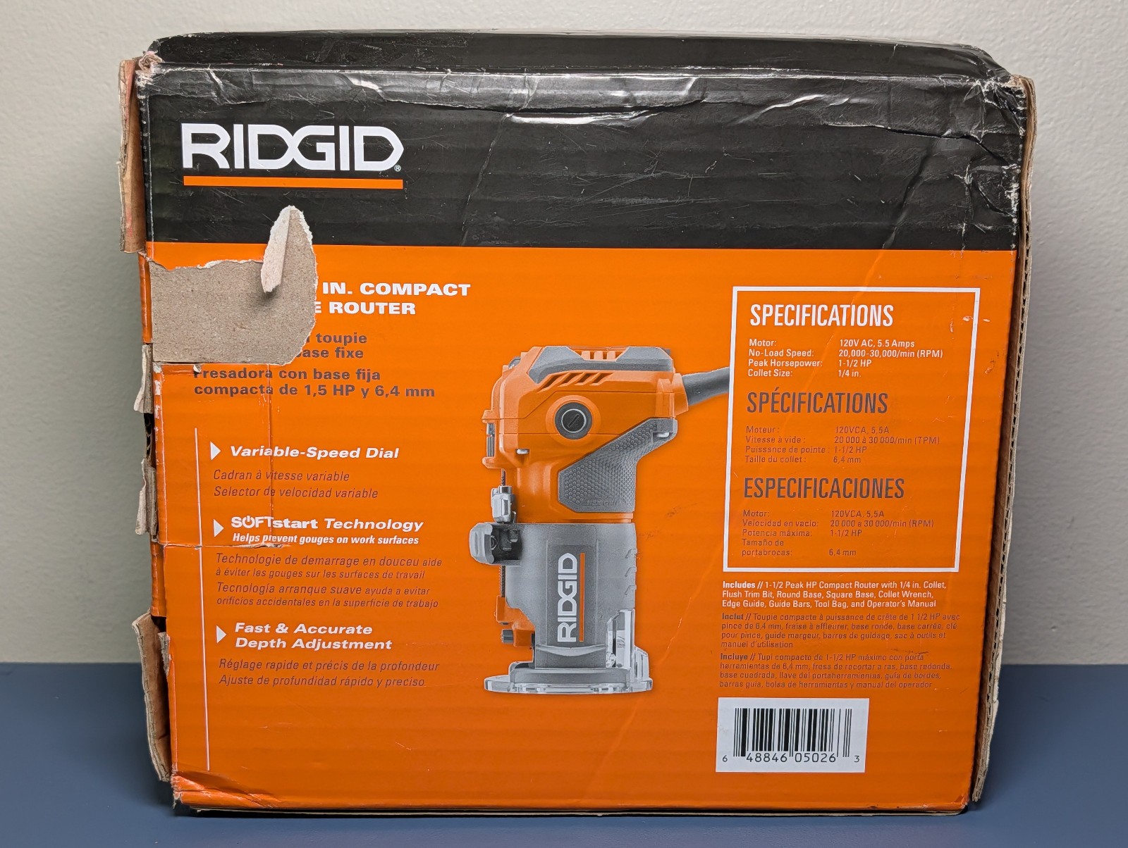 RIDGID R24012 1.5HP 1/4&Prime; Compact Fixed Base Router Kit w/ Carrying Bag NEW!